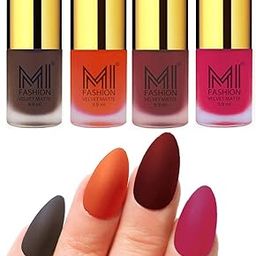 MI FASHION Velvet Matte Nail Polish Set Lacquer And Highly Pigmented Intsense Color 9.9mlCoffee, Orange, Maroon, Pink (Pack Of-4)-69