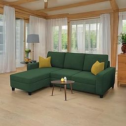 Casaliving Gerio 4 Seater LHS L Shape Sofa Set for Living Room (Green Fabric) Premium Fabric Sofa-image-66