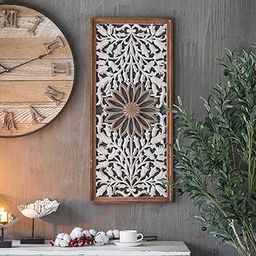 Aafiyat Wood Wall Decor, Rectangular Wall Art Decorative Wall Hanging Wooden Long Panel For Home Decor, Panel For House Decorative Hand Carved Wall Art Design White And Brown Color 30x15Inch Size-image-54