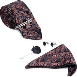 louis stitch Mens Italian Style Silk Necktie Gift Combo Set With Pocket Square Cufflinks Brooch Tie (Suit Accessories) (Prague)-picture-25