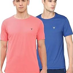 TECHNOSPORT Men's Solid Slim Fit Short Sleeve T-Shirt for Gym, Workout, Sports and Regular Use - Pack of 2-13