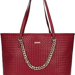 Textured Oversized Structured Tote Bag for Women, Girls and Ladies | with a Unique Gold Metal Chain Accent | Totes for Casual Carry | With Spacious Zipper Compartment-0