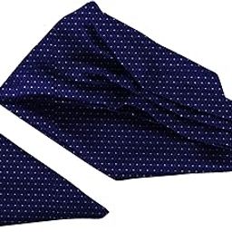 Jacquard Microfiber Neckwear Ascot Stole Bandana and Matching Pocket Square Set for Men (Classic Blue)-image-99