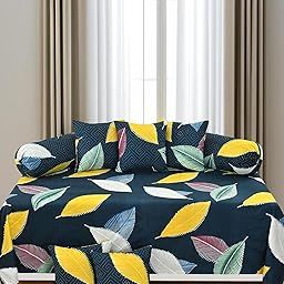 Amazing Cotton Feel Quilted Diwan Cover Set with 8 Pieces, 1 Single Bed Sheet with 5 Quilted Cushion Covers and 2 Quilted Bolster Covers (Quilted diwan Cover Size 90x60 Inches) (Multi Leaf)-image-23