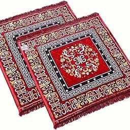 Heart Home Rangoli Design Velvet Square Pooja Mat- Pack of 2 (Maroon)-picture-18