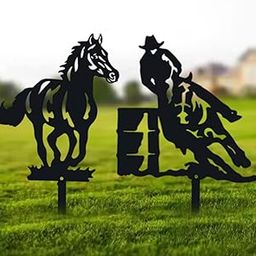 Garden Decor Metal Stake - Set of 2 Horse and Cowboy Gifts Yard Art Decorative Garden Stakes, Cute Statue for Outdoor Yard Decor, Patio, Lawn Decorations-image-49