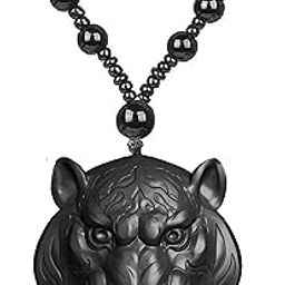 Fierce Tiger Head Charm Pendant Necklace for Men Women Stud Stylish Jewelry Black Color Beads Mala chain Motorcycle Enthusiasts Bike Rider Birthday Gift For Boyfriend, Brother, boy, men-image-71