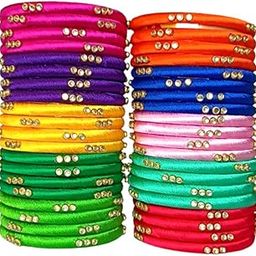 Blue jays hub Silk Thread Bangles New kundan Style Multi color Set Of 20 for Women/Girls-image-6