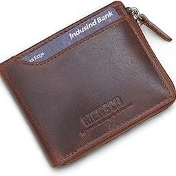 Genuine Leather Bifold Wallet with RFID Protected & Zip Around Wallet, 3 Card Slots with One Transparanet ID Window, One Coin and 2 Cash Compartments, Men's Wallets (Brown)-60