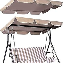 Timoau Porch Swing Canopy, Replacement Waterproof Swing Top Cover, Outdoor 3 Seater Garden Swing Seat Canopy Cover, Sun Shade Patio Canopy Awning 72"×51" Khaki-image-56