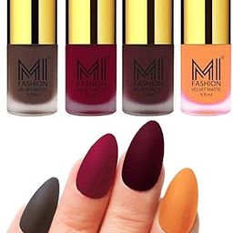 MI FASHION Velvet Matte Pigmented 9.9ml Each Nail Paint Combo Stay-Smooth Nails Coffee, Mauve, Red Wine, Saffron Orange (Pack Of-4)-image-44