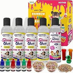 HOTKEI (Make 20+ Slimes) Multicolor Scented DIY Magic Toy Slimy Slime Activator Glue Gel Jelly Putty Making kit Set Toy for Boys Girls Kids Slime Activator Making Kit 4 Clear Glue 1 Activator-0