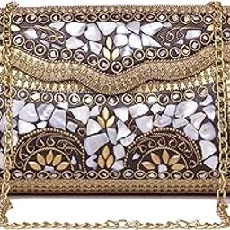 Gold Colour Metal Sling Bag Purse Clutch | for Evening Outing, Casual Outfit & Regular Use | Rectangular Pebble-image-22