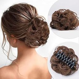 D-DIVINE Claw Clip in Hair Bun Messy Hair Extension |Hair Extensions| Extension Hair for Women & Girls | Flower Clutcher (Clutcher BROWN)-image-19