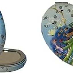 Portable Cute Compact Heart Design Metal and Glass Mirror with Stones, 2x1 Magnification, for Makeup and Bags for Women-picture-19