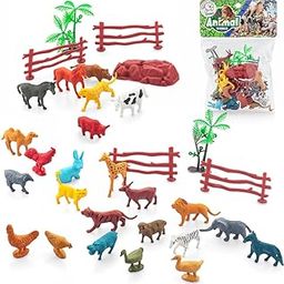 Storio 31pcs Animal Figure Toy Set | Includes Farm and Jungle Animal Playsets with an Artificial Tree and Fencing | Ideal for Birthday and Return Gifts | Educational Toyset for Kids Ages 3 and Up-image-24