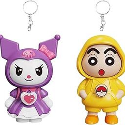 2 PCS Face Changing Keychain, Key Chain, Anime Keychain Toy Face Changing Doll Key Holder Cartoon Character Keychains for Men Gifts (Yellow, Purple)-image-8