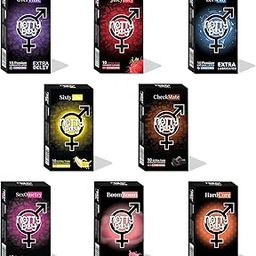 NOTTY BOY Combo Condom Set Raised Dots, 3-In-One Ribbed, Dotted, Contoured, Extra Lubricated, Strawberry, Bubblegum, Banana And Chocolate Flavoured - 80 Pieces-48