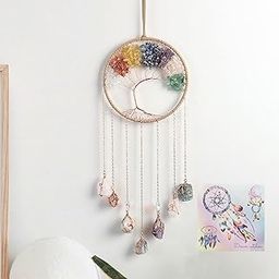 Agate Moon Dream Catchers with Crystal 7 Chakra Gemstone Dream Catchers Color Natural Gem Agate Wall Hangings Room Garden Dreamcatchers Decor (Gold)-image-57