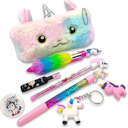 KOBBET Unicorn Stationery Combo Fur Pouch With Art Tools 8-in-1 Combo for Boys and Girls Return Gift set for kids Unicorn Stationery Combo Set For Girls Unicorn Pencil Box For Girls-14