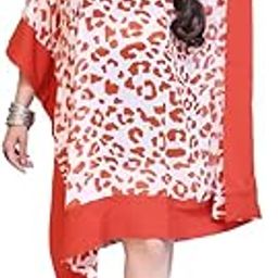 Women's Georgette Printed Kaftan Dress, Leopard Print, One Size-7