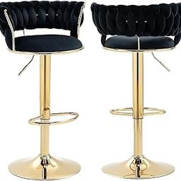 My Art Design - Set of 2 Bar/Kitchen Chairs 360 Degree Rotatable Swivel Elegant Classy & Comfortable Chair with Golden Base and Velvet Fabric (2 Chairs) (Black)-0