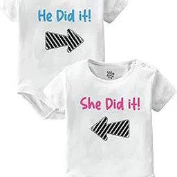 baby buzz Twin Romper For Newborn Baby Boy Girl l He Did It & She Did It Dress Pack Of 2 For Newborn Twin |100% Cotton Clothes Bodysuit-picture-14