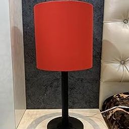LUZINAM HOUSE Modern Glow Table Lamp with Matte Black Pole Base & Red Shade – 20 inch Height, 9W Bulb, E27 Holder (Blue Blossom Shade)-image-5