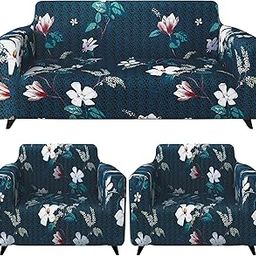 Story@Home Sofa Cover 5 Seater Fully Covered, Stretchable Elastic Polyester Spandex, Navy Blue Floral 3+1+1 Sofa Cover | Antislip Cover Sofa Set 5 Seater, Stylish for Aesthetic Home Furnishing-image-1