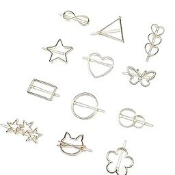 MOOLYAVAAN PRODUCTS Assorted Design Minimalist Dainty Hollow Gold Hairpins Hairclip Feather Moon Triangle Circle Star Heart Hair Barrettes for Girls/Kids and Women ( DESIGN MAY VARY)-image-8