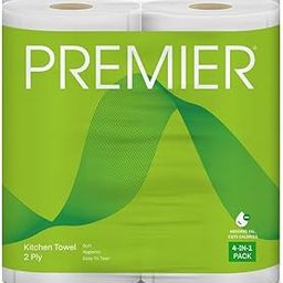 Premier Kitchen Towel 4-in-1 Pack, 2-Ply – Super Absorbent Kitchen Tissue Paper Towels for Everyday Cleaning, Kitchen Paper Wipes, Pack of 4 Rolls, Multipurpose tissue rolls for Home Office-1