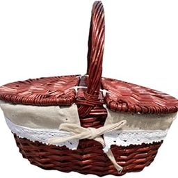 THE STYLE SUTRA Picnic Basket Rural Sturdy Park Hiking Camping Outdoor Wicker Storage Hamper 38x28x16cm Brown Cloth-picture-31