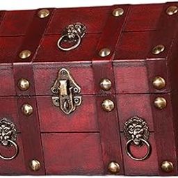 CALANDIS™ Pirate Treasure Chest Solid Wood for Women Vintage Design Storage Box Red | Trunks & Chests | Furniture-31