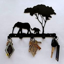 Nature Inspired Key Organizer by RV Engineering Works | Majestic Elephant & Baby with Tree Design Key Stand | Stylish Black Metal, 5 Hooks-picture-22