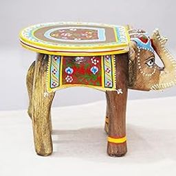 RHEA STORE Yellow Elephant Mini Stool | Bright Handcrafted Wooden Decor for Living Room | Pack of 2-image-91