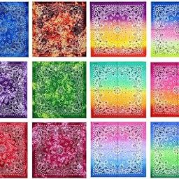 12 Pieces of Bandanas 100% Cotton Squares Tie Dye Bandanas Paisley Printed Headbands Handkerchiefs for Men and Women-image-31
