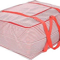 Homestic Storage Bag | Rexine Storage Organizer | Foldable Jumbo Underbed Storage Bag | Lining Design Storage Bag For Clothes with Handle | Large | Red-picture-12