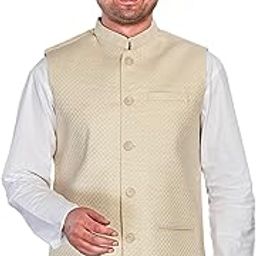 Classic Handcrafted Khaadi-Rich Textured Nehru Jacket, Regular Fit | Casual Ethnic Wear | Perfect For Any Occasion | Premium Satin Lining | 120Gsm Fusing On Front & Back (46_Cream Checks)-3