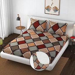 Premium Heavy Cotton Elastic Fitted Check Bedsheets With 2 King Size Pillow Covers||Double Bed With All Around Elastic 350 Tc||72 X 78 Inch King Size Fitted||Brown Multi Box-10
