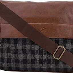 Premium Checked Design Tweed Crossbody Sling Bag For Women Men | Faux Leather Shoulder Bag For Travel | Woven Wool Sling Bag | College Bag with Adjustable Strap - Dark Grey-image-38