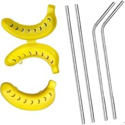 Traders Banana Case 2 Containers Lunch Box andLong Steel Straws for Drinking Juice & Drinks Reusable Straw Pipe with Clear Brush-picture-31