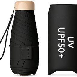 Travel Mini Folding Compact Umbrella With Pocket Case For Rain, UV 50+ Sun Block, Spf/UV Protection For Women And Girls - Travel Friendly, Beach Golf Elegant, Slim Design Lightweight(BLACK)-20