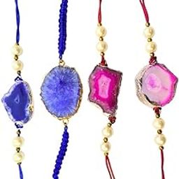 Natural Agate Crystal Rakhi Band for Brother | Handmade Raksha Bandhan band for Men | Protective & Healing Rakhi Bracelet | Stone Rakhi-Band Gift for Bhai Bhabhi, Set of 2-2