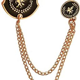 Luxury Lapel Pin Golden Horse Label Pin With Hanging Double Chain Jewelry Brass Brooch For Men And Boys-46