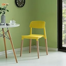 Creative Modern Dining Chair, Yellow Plastic Seat with Wooden Legs, Scandinavian Design | (Yellow) (Pack of 1)-4