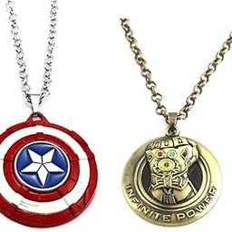 Rotating Star Blue Disk Shield Locket and Superhero Character Accessory Metal Pendant with Length Adjustable Chain for Unisex; Pack of 2 (C-921)-picture-54
