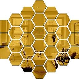 Adfusion Glass Hexagon 30 Golden Mirror Stickers for Wall Decor - Acrylic Mirror, Acrylic Hexagonal Stickers for Hall, Bed Room Kitchen-image-90
