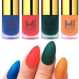MI FASHION Modern Velvet Matte Lacquer Nail Paint Combos Endless Glam 9.9ml Each Navy Blue, Neon Orange, Dark Green, Saffron Orange (Pack-4)-image-69