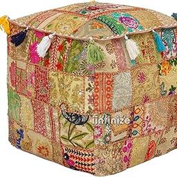 iinfinize Cotton Ottoman Pouff Cover Footstool Cover Rajasthani Design Decorative Pouf Cover Seating Chair Bean Bag Pouf 16 Inch Square Pouff-image-22