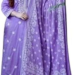 Women's Rayon Round Neck 3/4 Sleeve Chikankari Embroidered Printed Kurta Palazzo with Dupatta Set-1